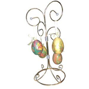 Decorative Easter Eggs Decor With Ribbon Hangers and Metal Display Stand